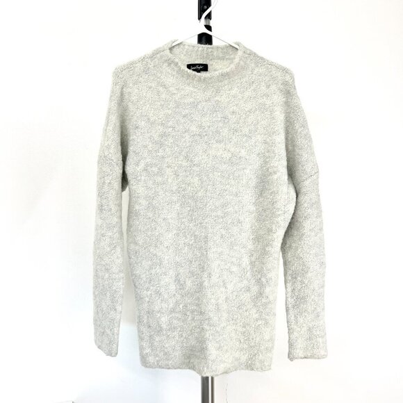 Lord & Taylor Alpaca Wool Heather Gray Cream Textural Knit Mockneck Sweater Sz M - Picture 2 of 13
